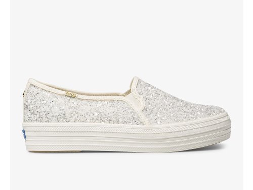 Flatforms Sneakers Keds Kate Spade New York Triple Decker Glitter γυναικεια κρέμα | GR-75165