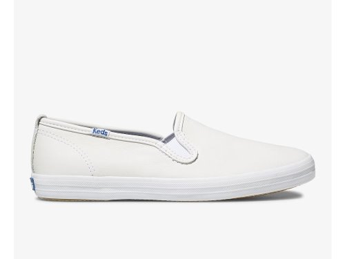 SlipOnSneakers Keds Champion Slip On δερματινα γυναικεια ασπρα | GR-95757