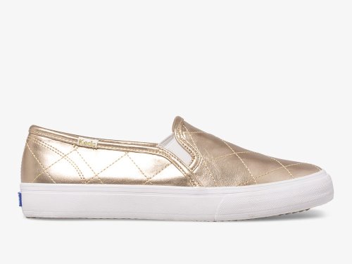 SlipOnSneakers Keds Double Decker Καπιτονέ Metallic γυναικεια χρυσο χρωμα | GR-57756