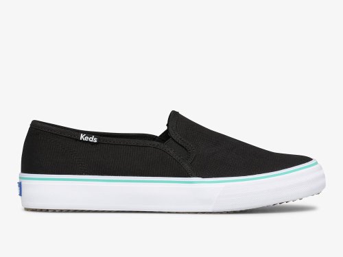 SlipOnSneakers Keds Double Decker καμβα Washable γυναικεια μαυρα τυρκουάζ | GR-89689