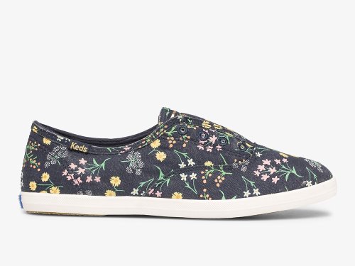 SlipOnSneakers Keds Rifle Paper Co. Chillax Petite Fleurs Printed γυναικεια σκουρο μπλε Πολύχρωμο | GR-56281