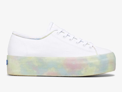 παπουτσια τενις Keds Triple Up Tie Dye Foxing γυναικεια ασπρα Πολύχρωμο | GR-12238