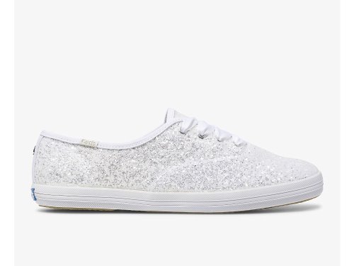 παπουτσιαμεκορδονια Keds Kate Spade New York Champion Glitter γυναικεια ασπρα | GR-99321