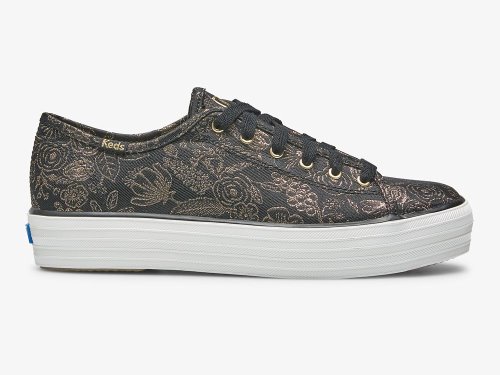 παπουτσιαμεκορδονια Keds Rifle Paper Co. Triple Kick Colette Jacquard γυναικεια μαυρα | GR-13908