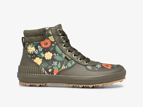 παπουτσιαμεκορδονια Keds Rifle Paper Co. Scout Boot θαλασσης-resistant Botanical καμβα W/ Thinsulate™ γυναικεια Ελιά | GR-40682