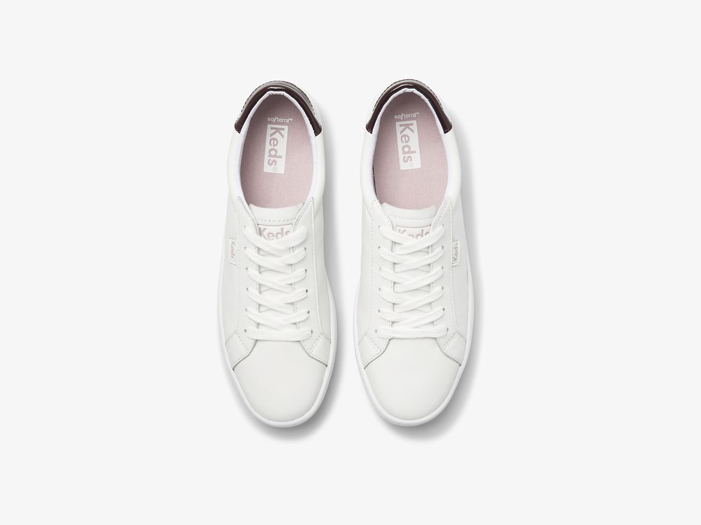 δερματινα Sneakers Keds Ace δερματινα γυναικεια ασπρα μπορντο | GR-40174