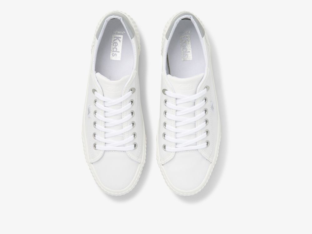 δερματινα Sneakers Keds Demi TRX δερματινα γυναικεια ασπρα ασημι | GR-67963