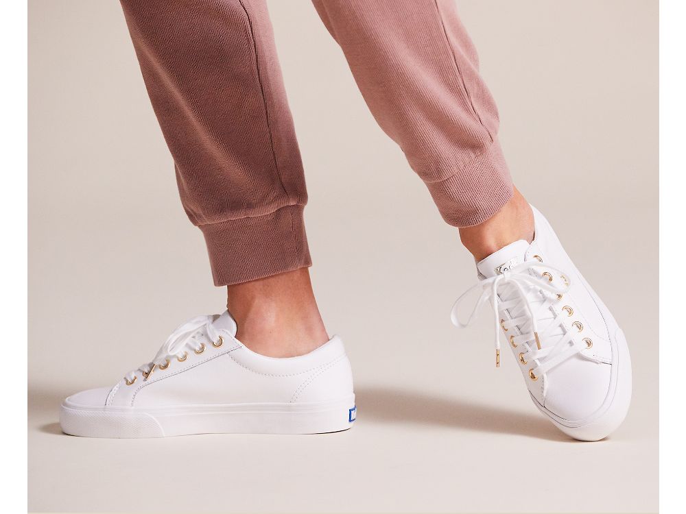 δερματινα Sneakers Keds Jump Kick δερματινα γυναικεια ασπρα χρυσο χρωμα | GR-42728