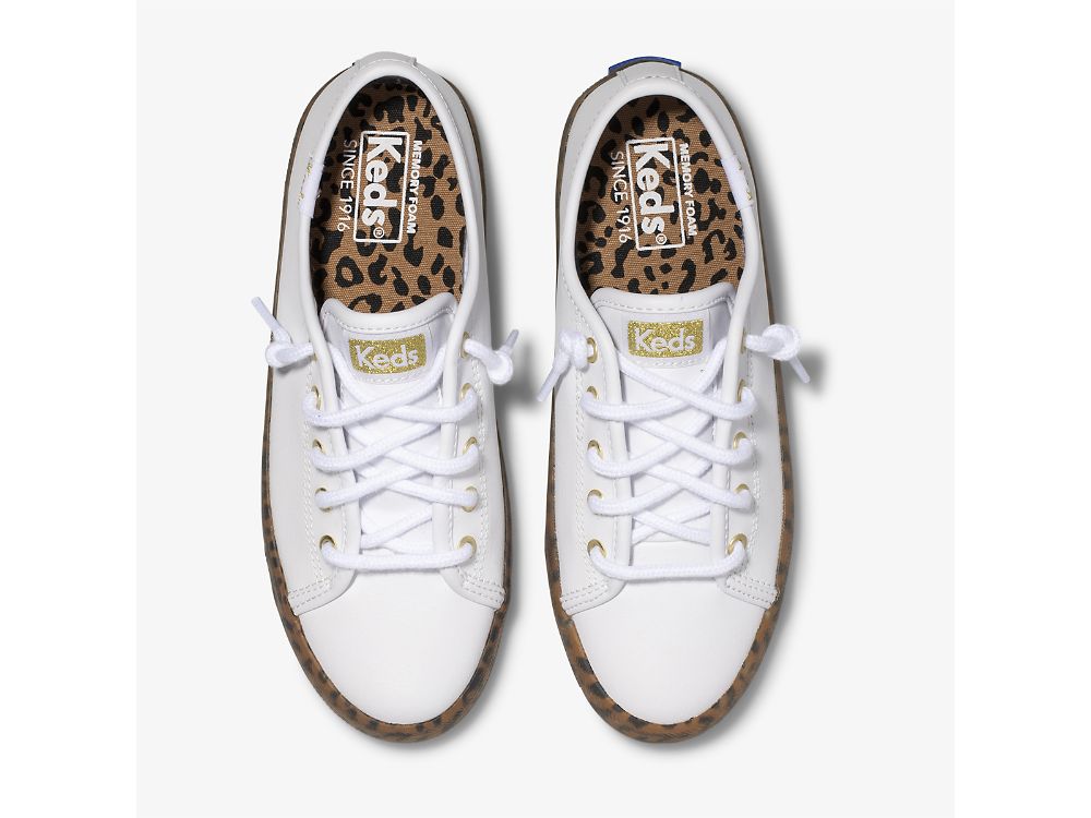 δερματινα Sneakers Keds Kickstart Leopard Foxing Sneaker για κοριτσια ασπρα | GR-32570