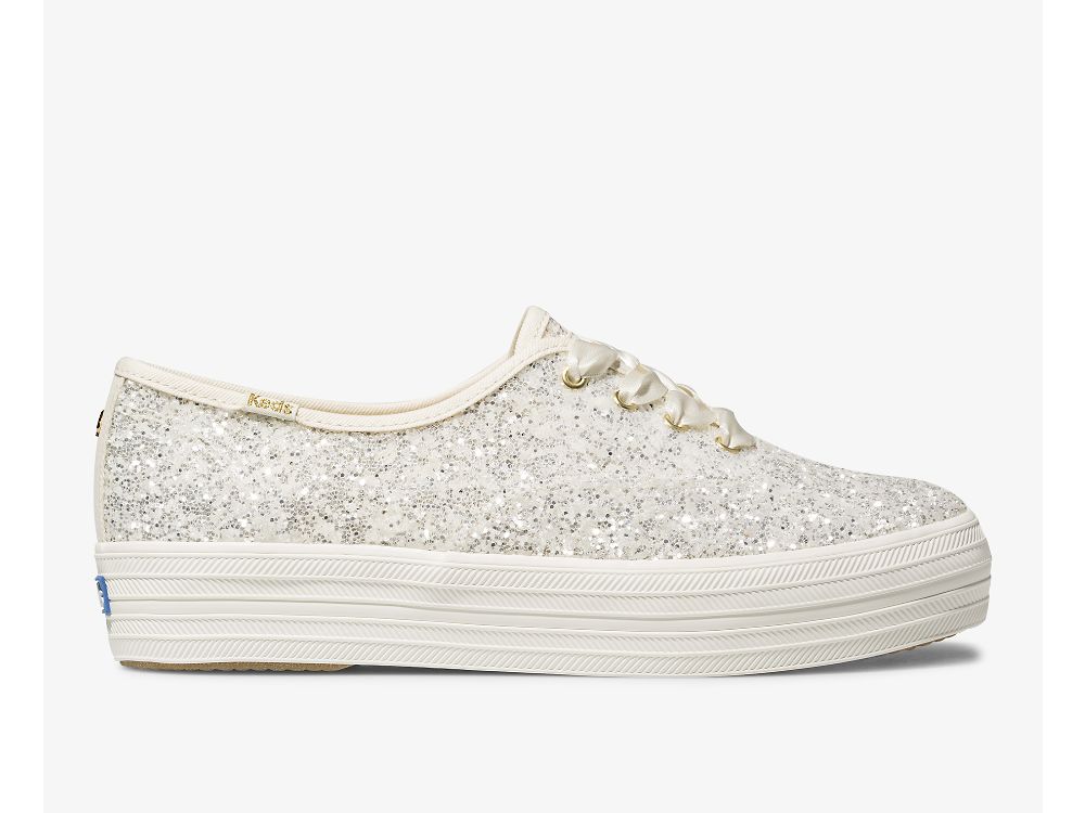 Flatforms Sneakers Keds Kate Spade New York Triple Glitter γυναικεια κρέμα | GR-41195