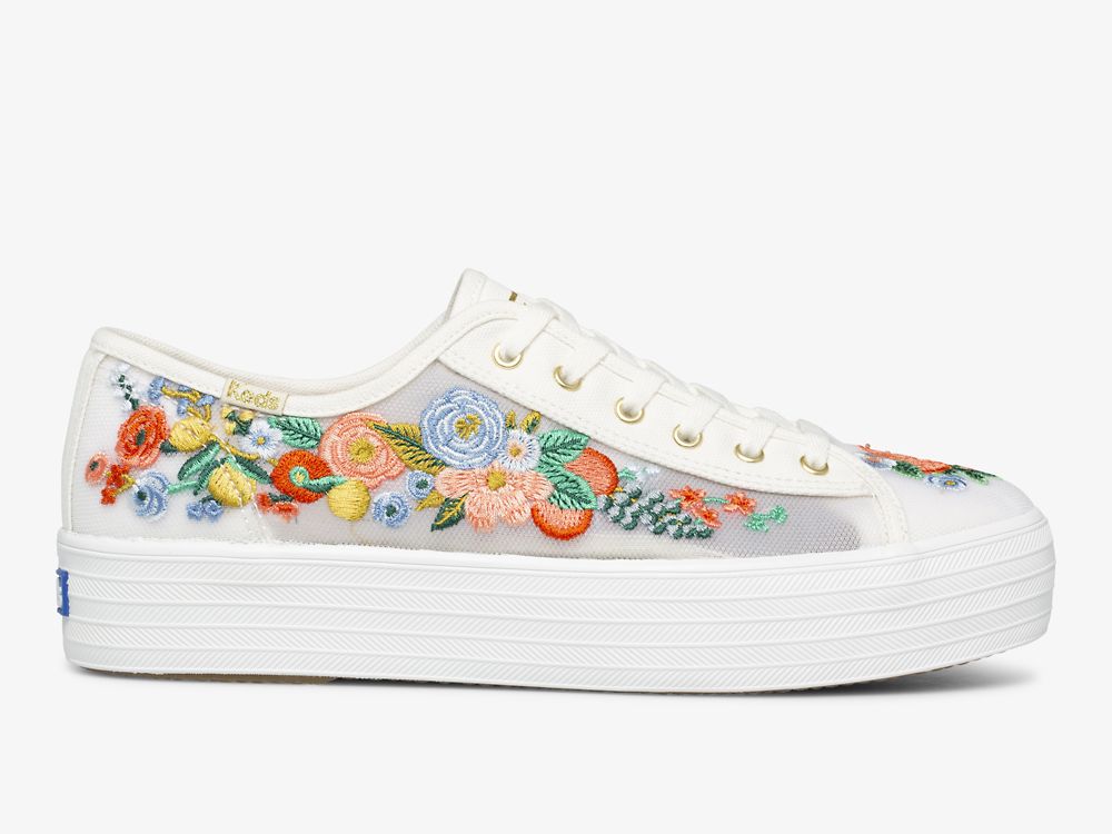 Flatforms Sneakers Keds Rifle Paper Co. Triple Kick Citrus Garden Party γυναικεια ασπρα | GR-28516