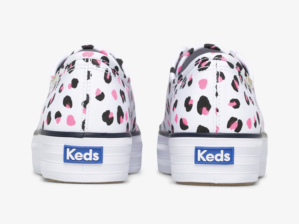 Flatforms Sneakers Keds Triple Kick Leopard καμβα γυναικεια ασπρα Πολύχρωμο | GR-19834