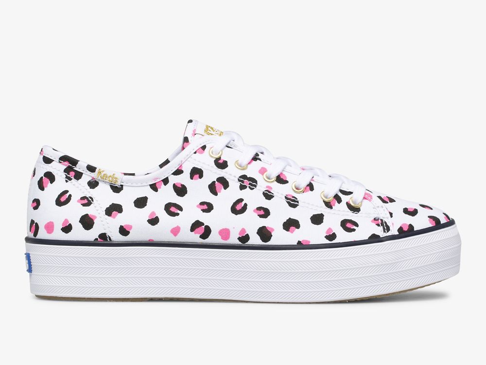 Flatforms Sneakers Keds Triple Kick Leopard καμβα γυναικεια ασπρα Πολύχρωμο | GR-19834