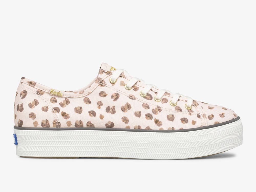 Flatforms Sneakers Keds Triple Kick Leopard καμβα γυναικεια ροζ Πολύχρωμο | GR-38683