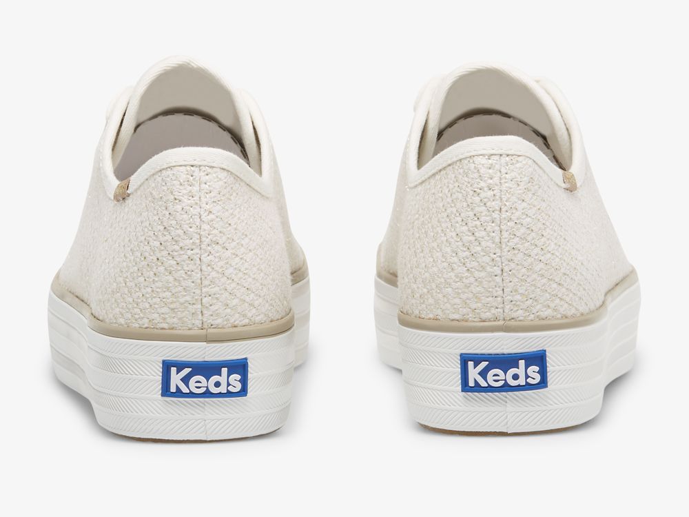 Flatforms Sneakers Keds Triple Kick Metallic Woven γυναικεια κρέμα χρυσο χρωμα | GR-99181