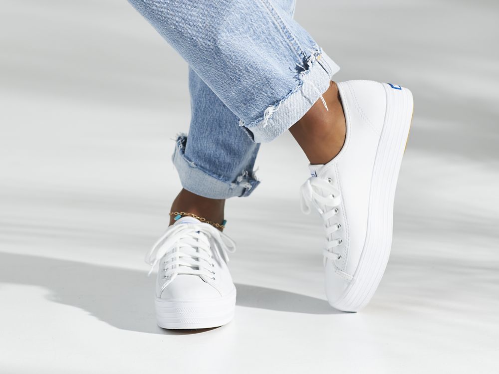 Flatforms Sneakers Keds Triple Kick δερματινα γυναικεια ασπρα | GR-63463