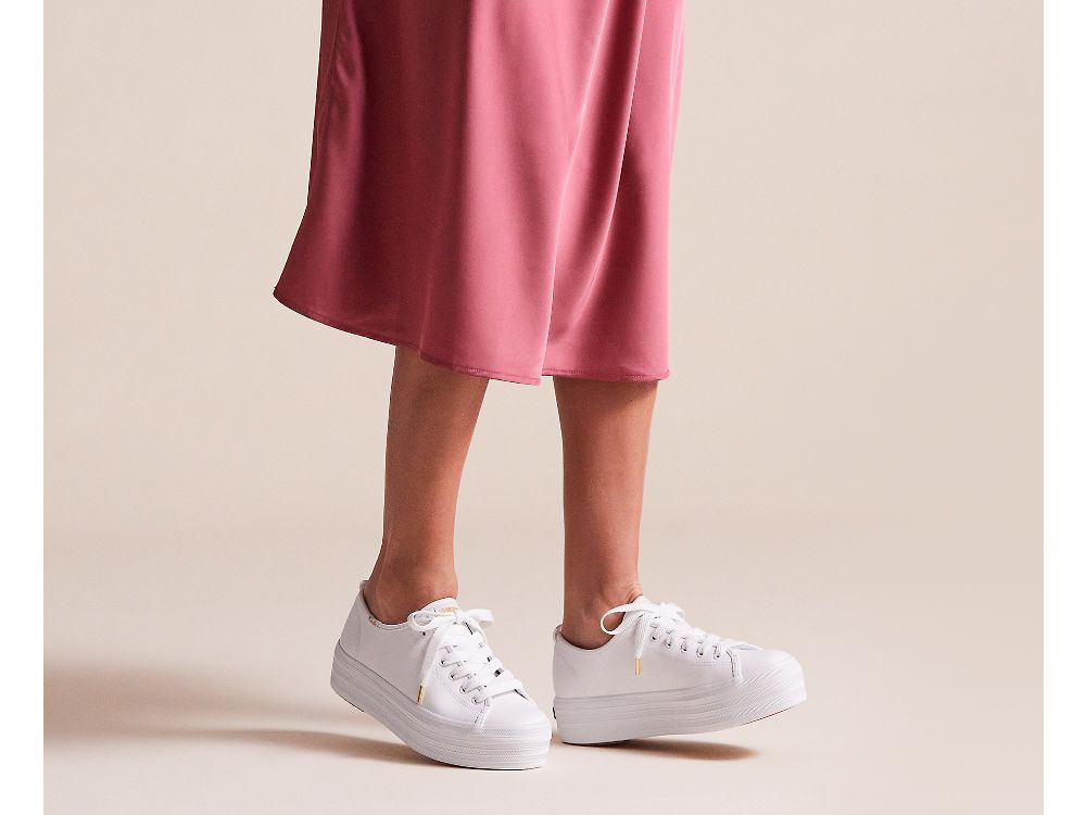 Flatforms Sneakers Keds Triple Up δερματινα γυναικεια ασπρα | GR-81769