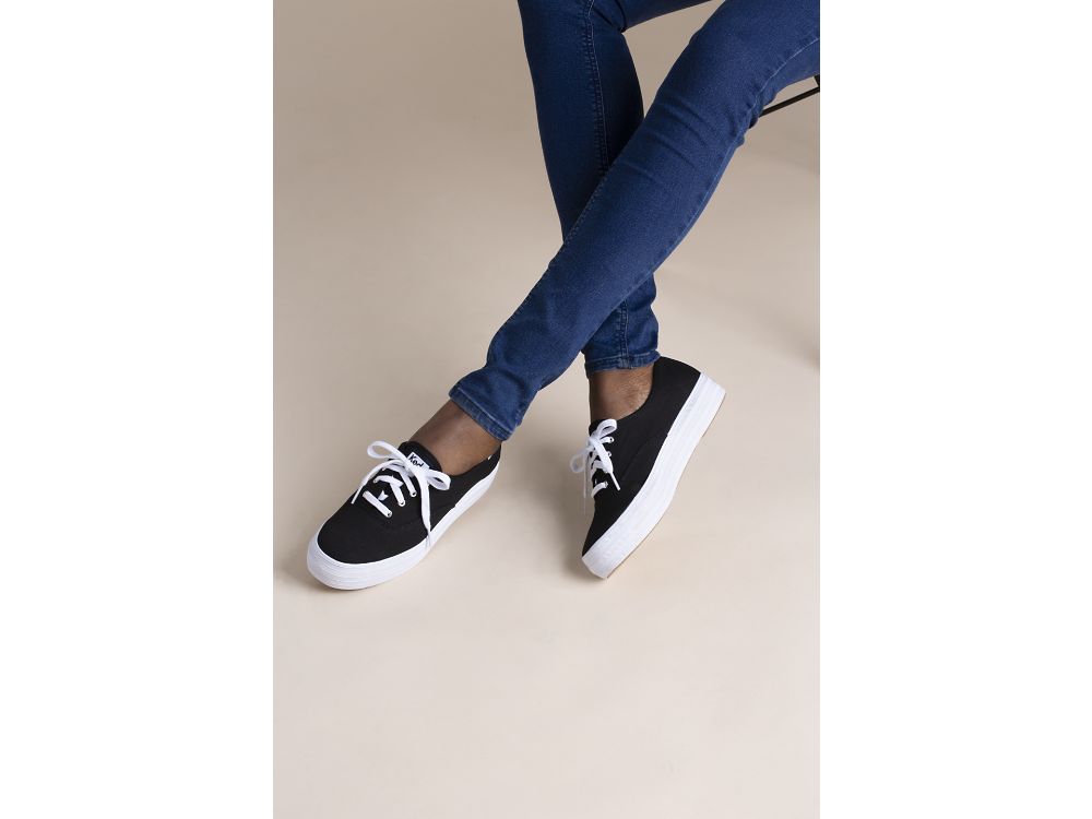 Flatforms Sneakers Keds Triple γυναικεια μαυρα | GR-79036