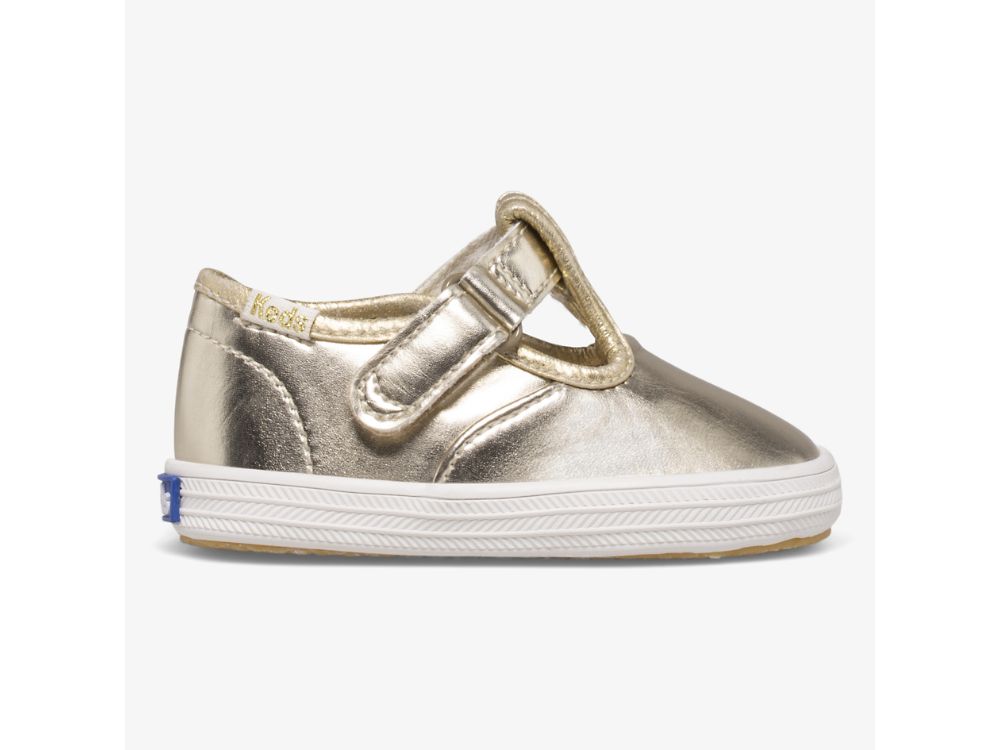 SlipOnSneakers Keds Champion toe Cap T-λουρακια για κοριτσια χρυσο χρωμα | GR-00982