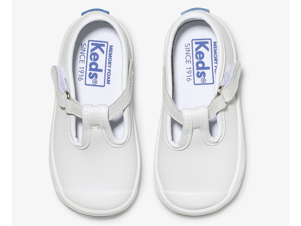 SlipOnSneakers Keds Champion toe Cap T-λουρακια δερματινα για κοριτσια ασπρα | GR-13955