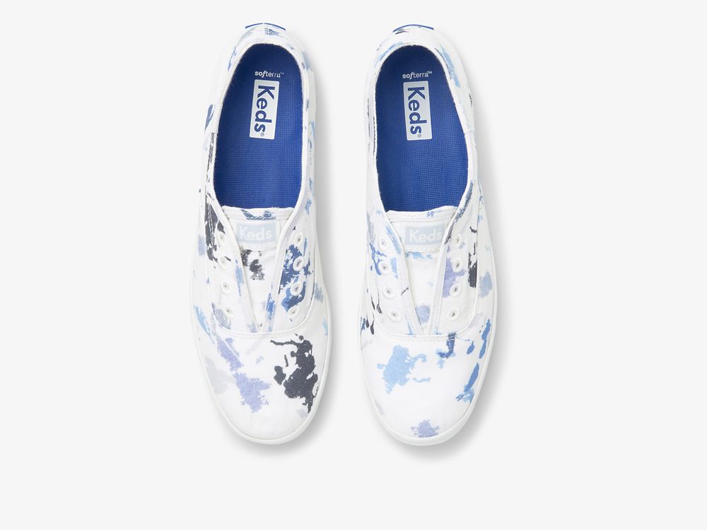 SlipOnSneakers Keds Chillax Splatter Twill γυναικεια ασπρα μπλε | GR-18820