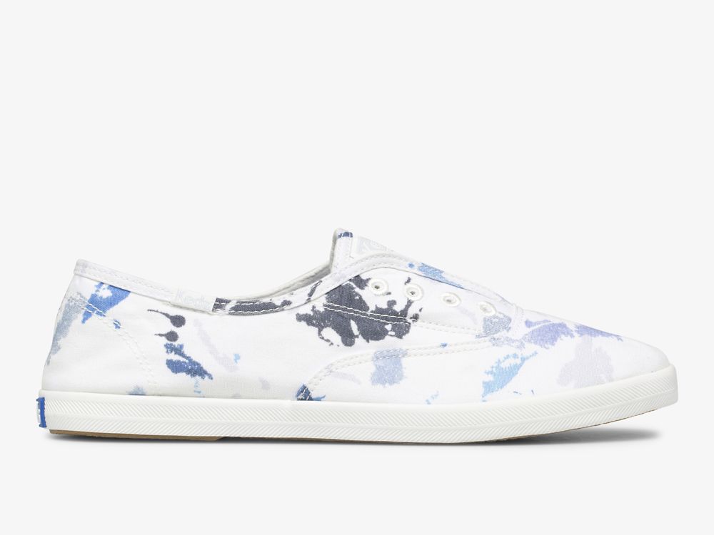 SlipOnSneakers Keds Chillax Splatter Twill γυναικεια ασπρα μπλε | GR-18820