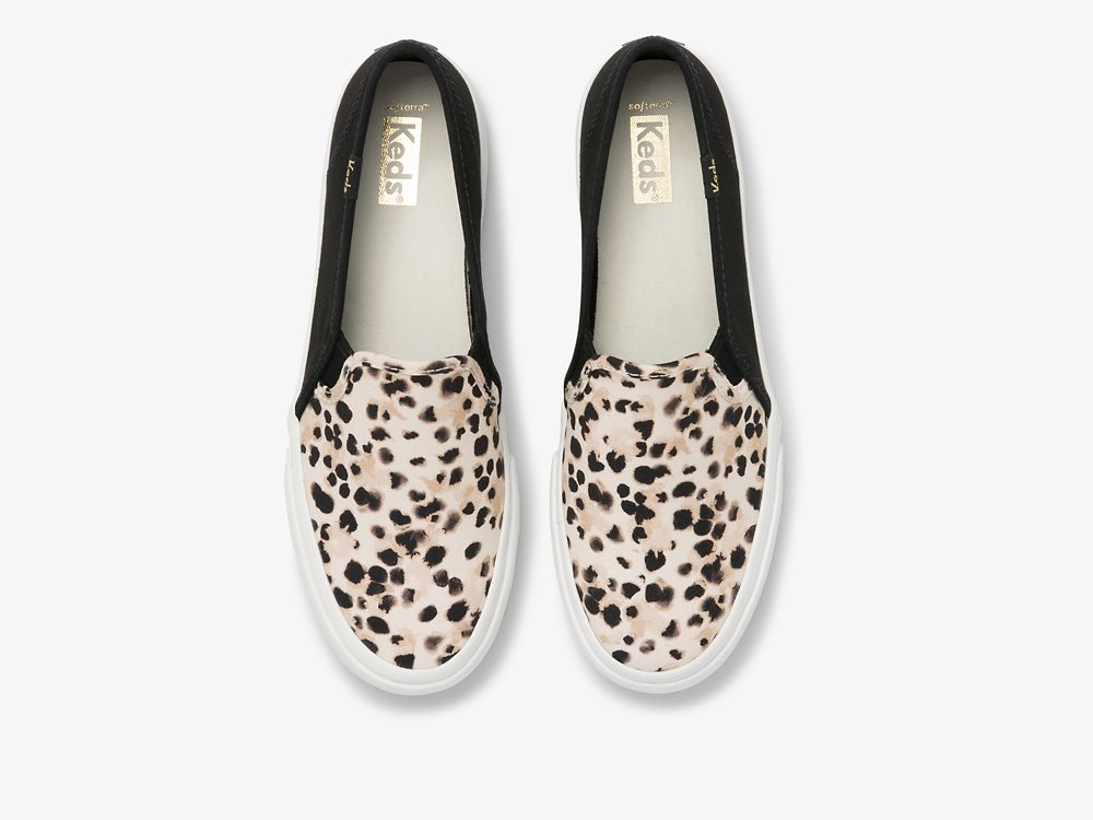 SlipOnSneakers Keds Double Decker Leopard καμβα γυναικεια μαυρα | GR-32980