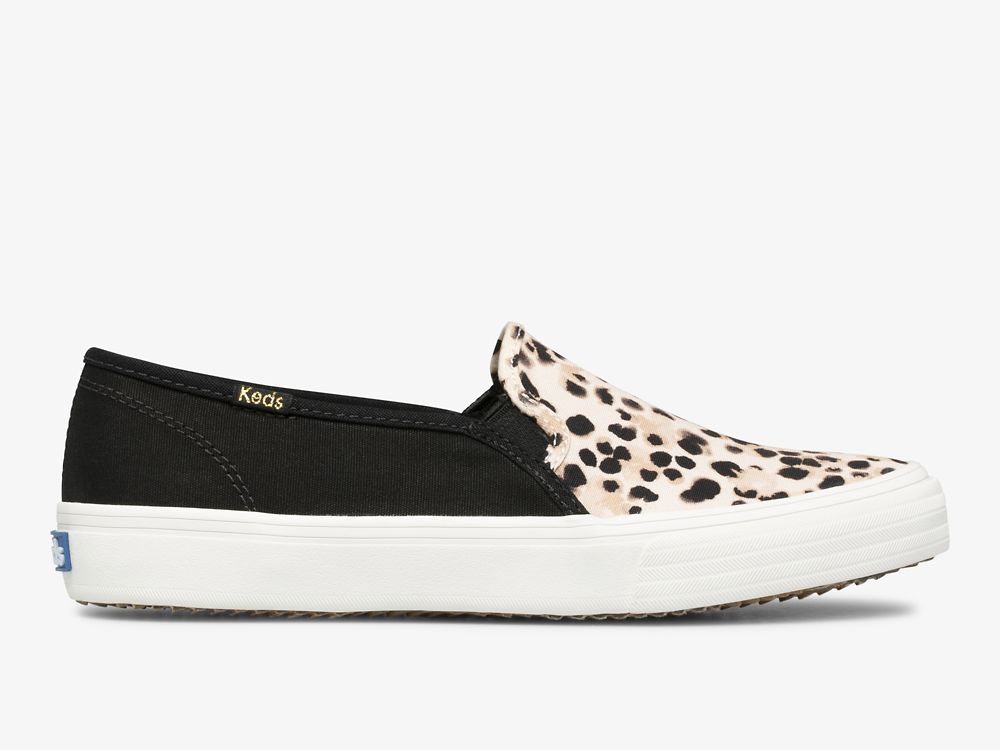 SlipOnSneakers Keds Double Decker Leopard καμβα γυναικεια μαυρα | GR-32980