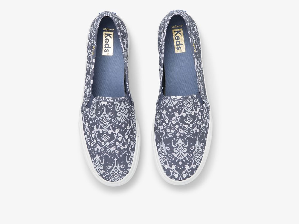 SlipOnSneakers Keds Double Decker Mosaic καμβα γυναικεια μπλε | GR-12447