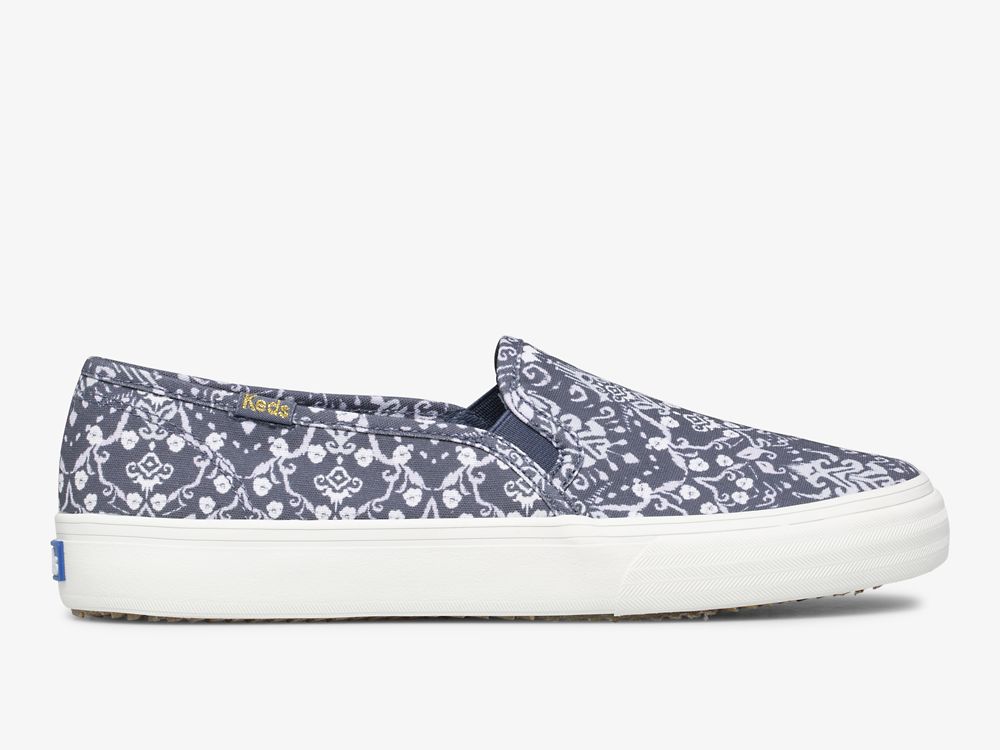 SlipOnSneakers Keds Double Decker Mosaic καμβα γυναικεια μπλε | GR-12447