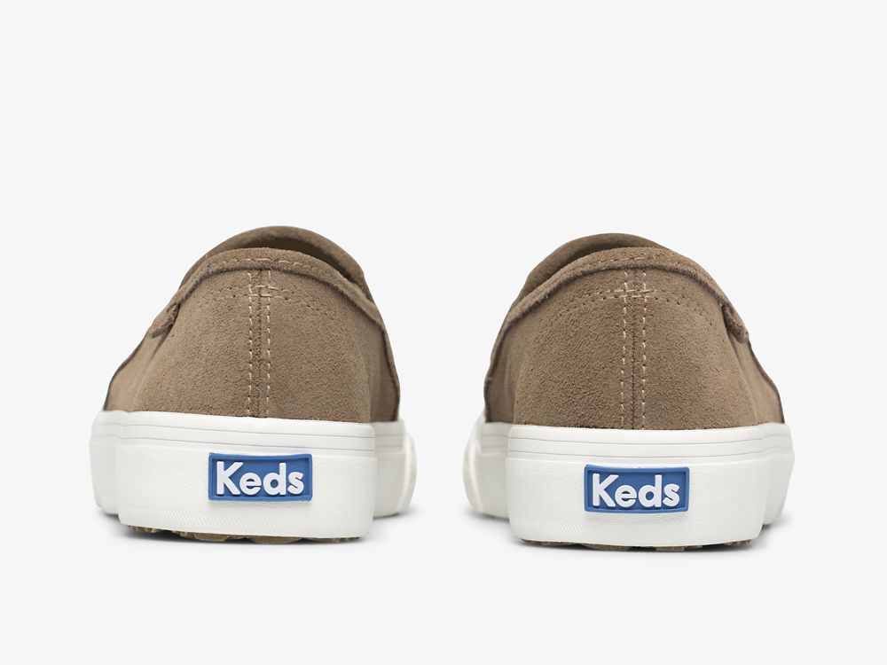 SlipOnSneakers Keds Double Decker Perf σουετ γυναικεια Χακί | GR-92644