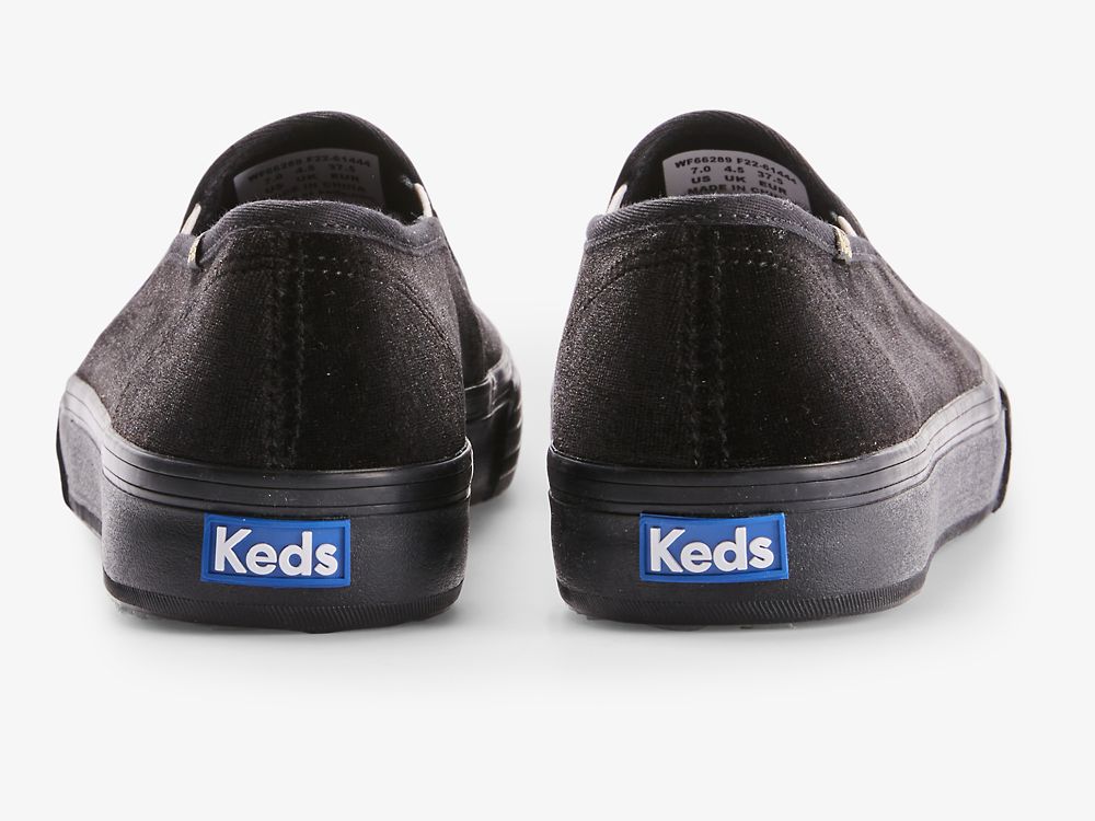 SlipOnSneakers Keds Double Decker Velvet Cheers γυναικεια μαυρα | GR-43304