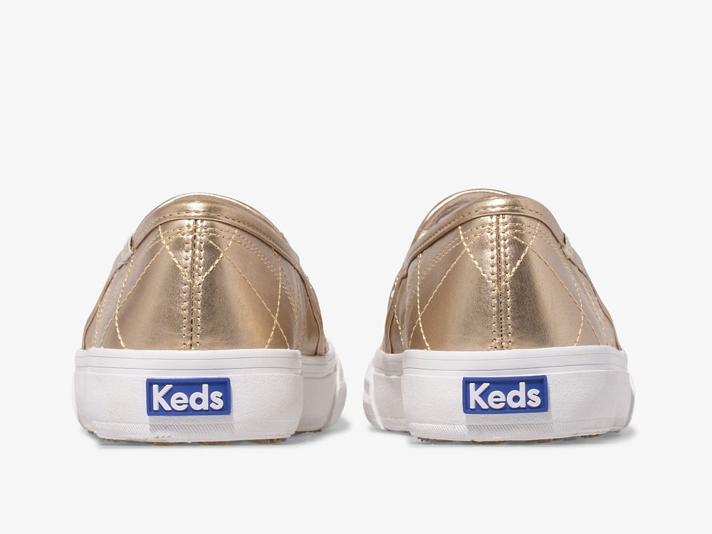 SlipOnSneakers Keds Double Decker Καπιτονέ Metallic γυναικεια χρυσο χρωμα | GR-57756