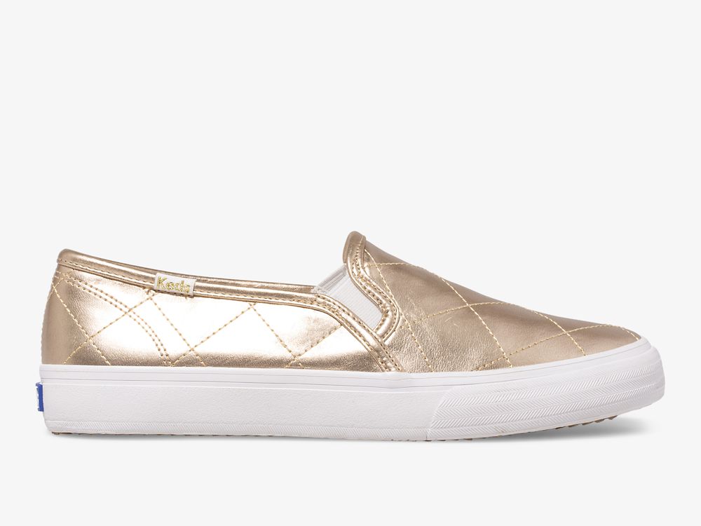 SlipOnSneakers Keds Double Decker Καπιτονέ Metallic γυναικεια χρυσο χρωμα | GR-57756