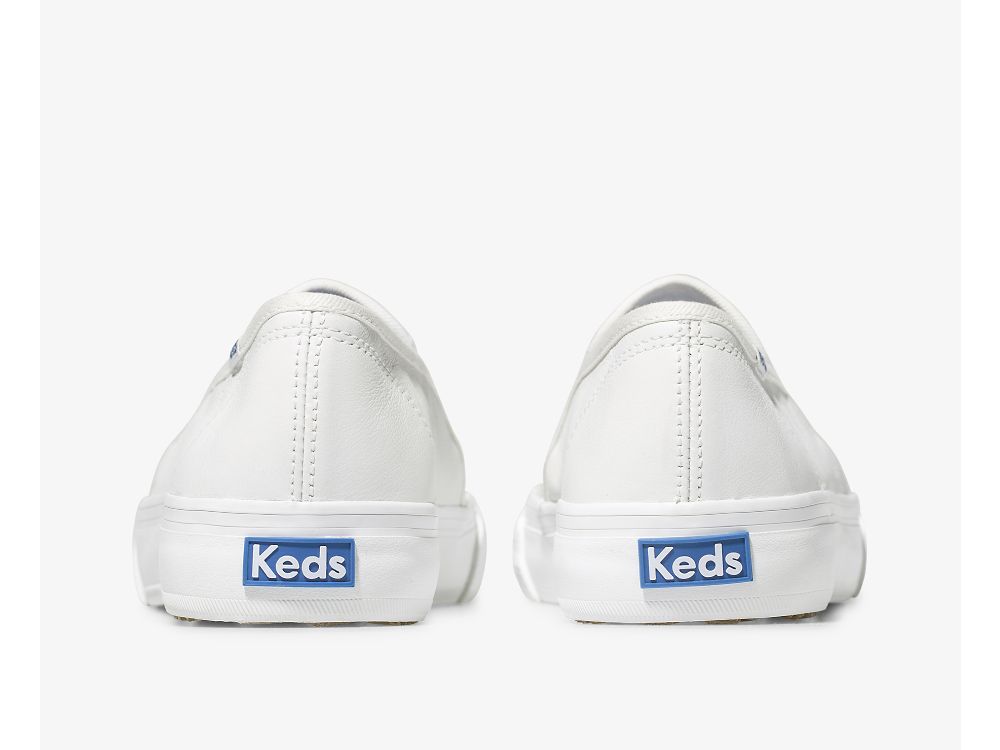 SlipOnSneakers Keds Double Decker δερματινα γυναικεια ασπρα | GR-97416