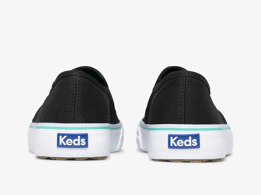 SlipOnSneakers Keds Double Decker καμβα Washable γυναικεια μαυρα τυρκουάζ | GR-89689