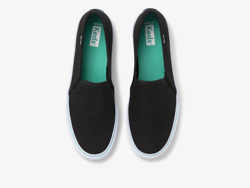 SlipOnSneakers Keds Double Decker καμβα Washable γυναικεια μαυρα τυρκουάζ | GR-89689