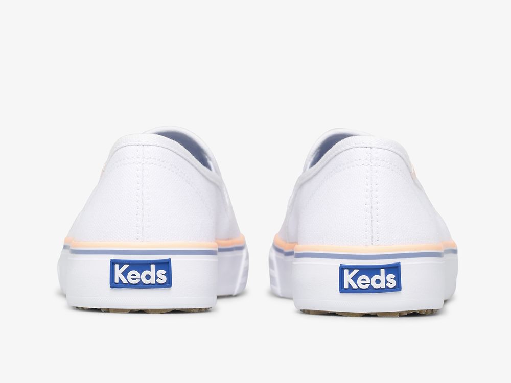 SlipOnSneakers Keds Double Decker καμβα γυναικεια ασπρα κοραλι | GR-95487