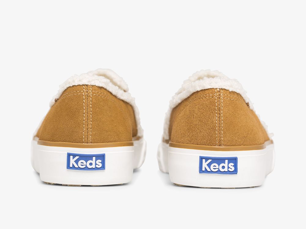 SlipOnSneakers Keds Double Decker σουετ Faux Shearling γυναικεια καφε | GR-16795