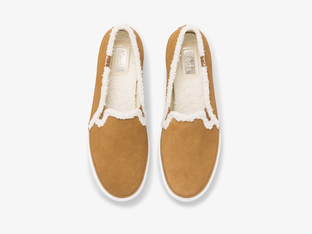 SlipOnSneakers Keds Double Decker σουετ Faux Shearling γυναικεια καφε | GR-16795