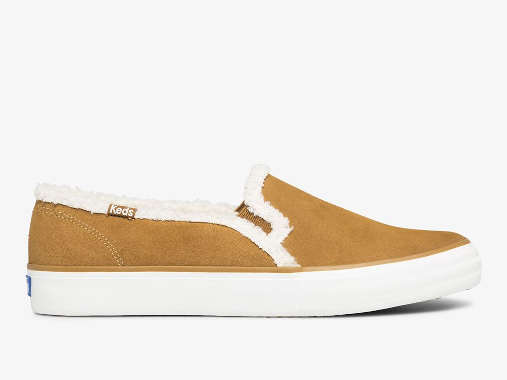 SlipOnSneakers Keds Double Decker σουετ Faux Shearling γυναικεια καφε | GR-16795