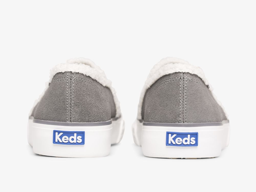 SlipOnSneakers Keds Double Decker σουετ Faux Shearling γυναικεια σκούρο γκρι | GR-82704