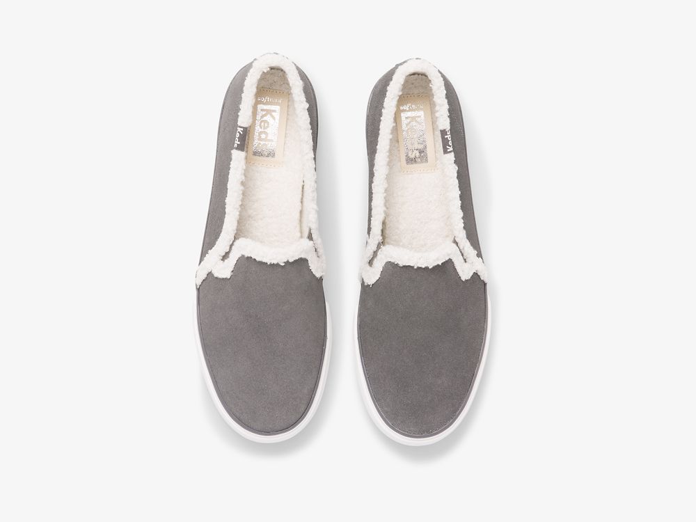 SlipOnSneakers Keds Double Decker σουετ Faux Shearling γυναικεια σκούρο γκρι | GR-82704