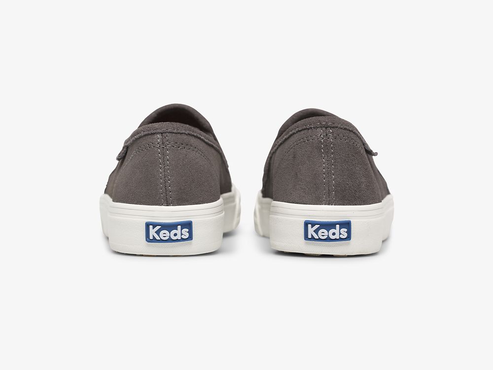 SlipOnSneakers Keds Double Decker σουετ γυναικεια σκούρο γκρι | GR-90342