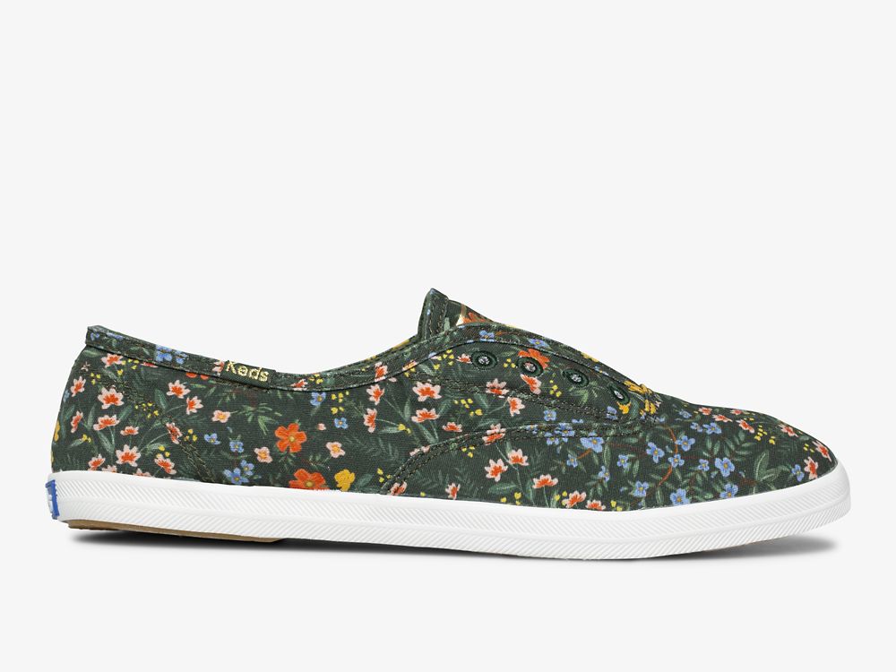 SlipOnSneakers Keds Rifle Paper Co. Chillax Wildwood γυναικεια πρασινο Πολύχρωμο | GR-20029