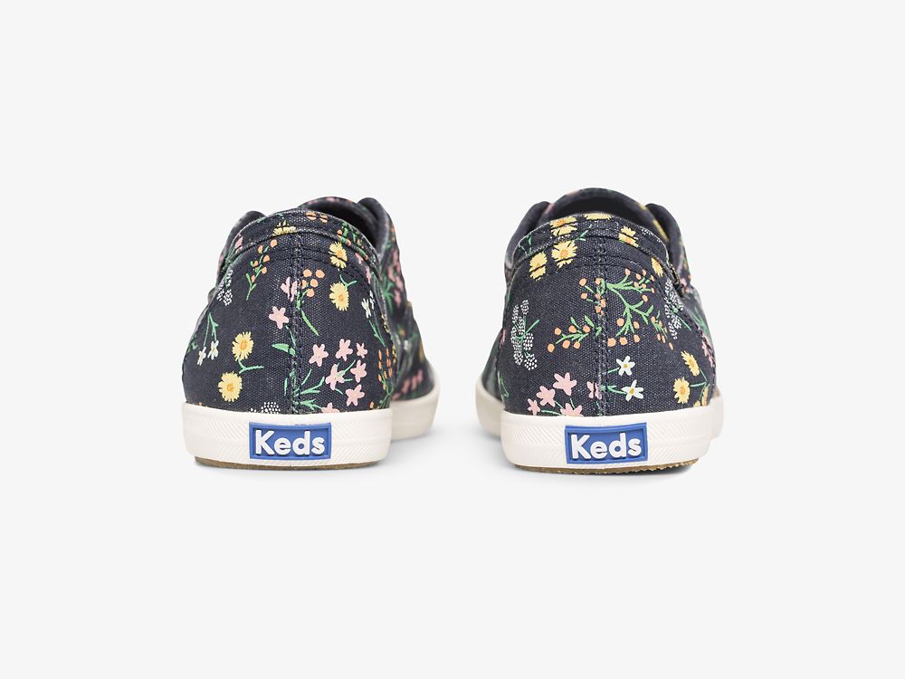 SlipOnSneakers Keds Rifle Paper Co. Chillax Petite Fleurs Printed γυναικεια σκουρο μπλε Πολύχρωμο | GR-56281