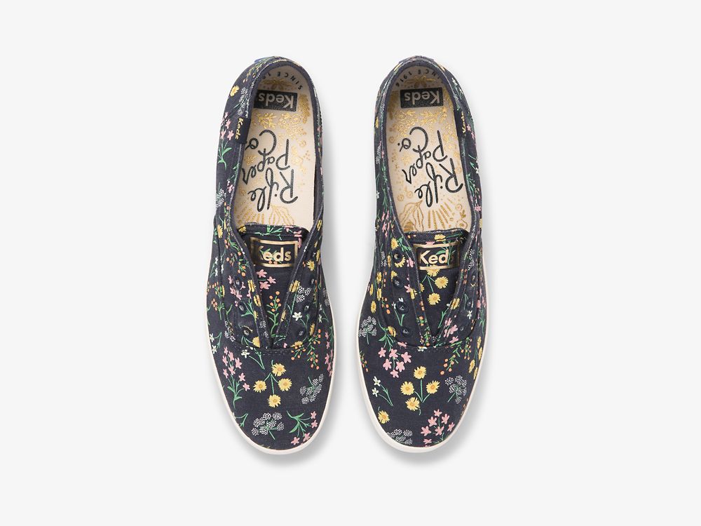 SlipOnSneakers Keds Rifle Paper Co. Chillax Petite Fleurs Printed γυναικεια σκουρο μπλε Πολύχρωμο | GR-56281