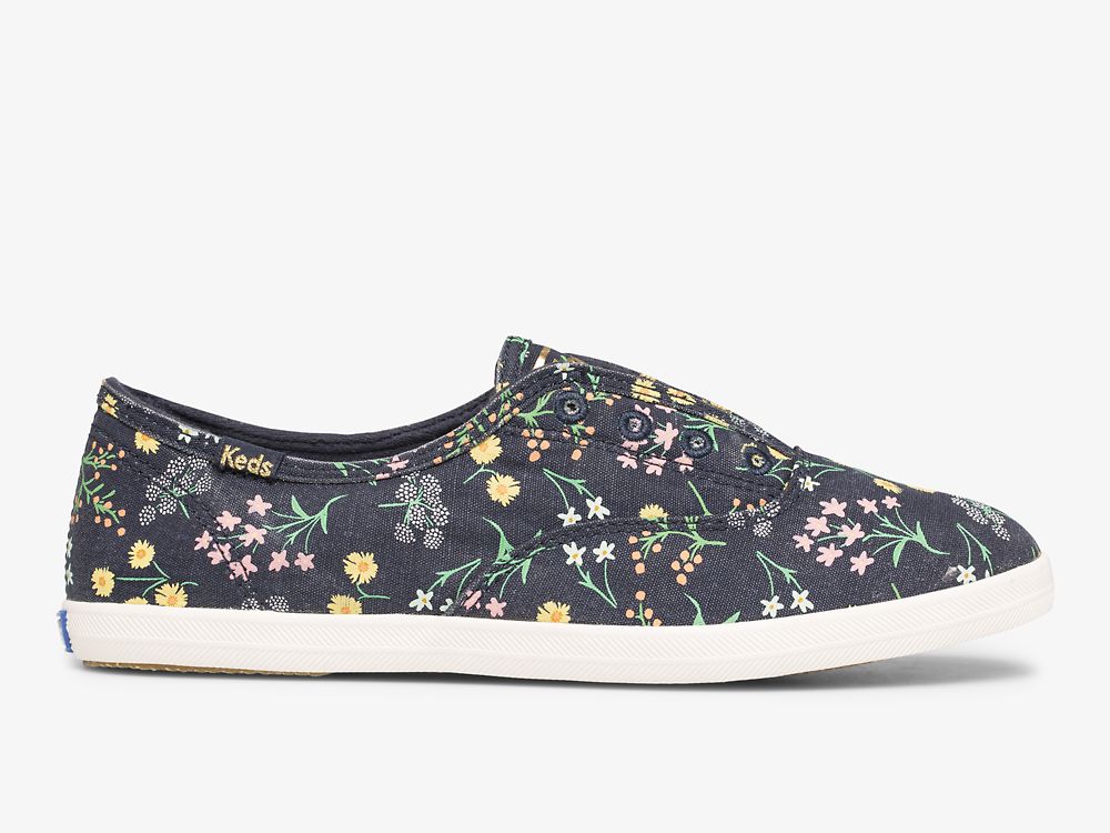 SlipOnSneakers Keds Rifle Paper Co. Chillax Petite Fleurs Printed γυναικεια σκουρο μπλε Πολύχρωμο | GR-56281