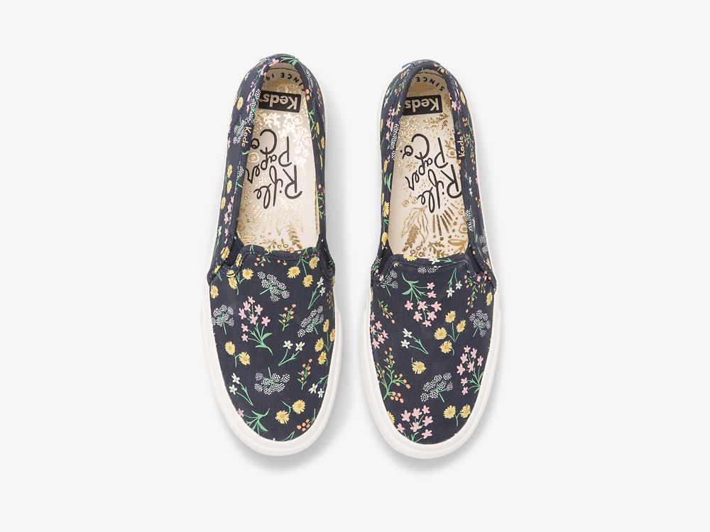 SlipOnSneakers Keds Rifle Paper Co. Double Decker Petite Fleurs Printed γυναικεια μπλε σκουρο | GR-05799