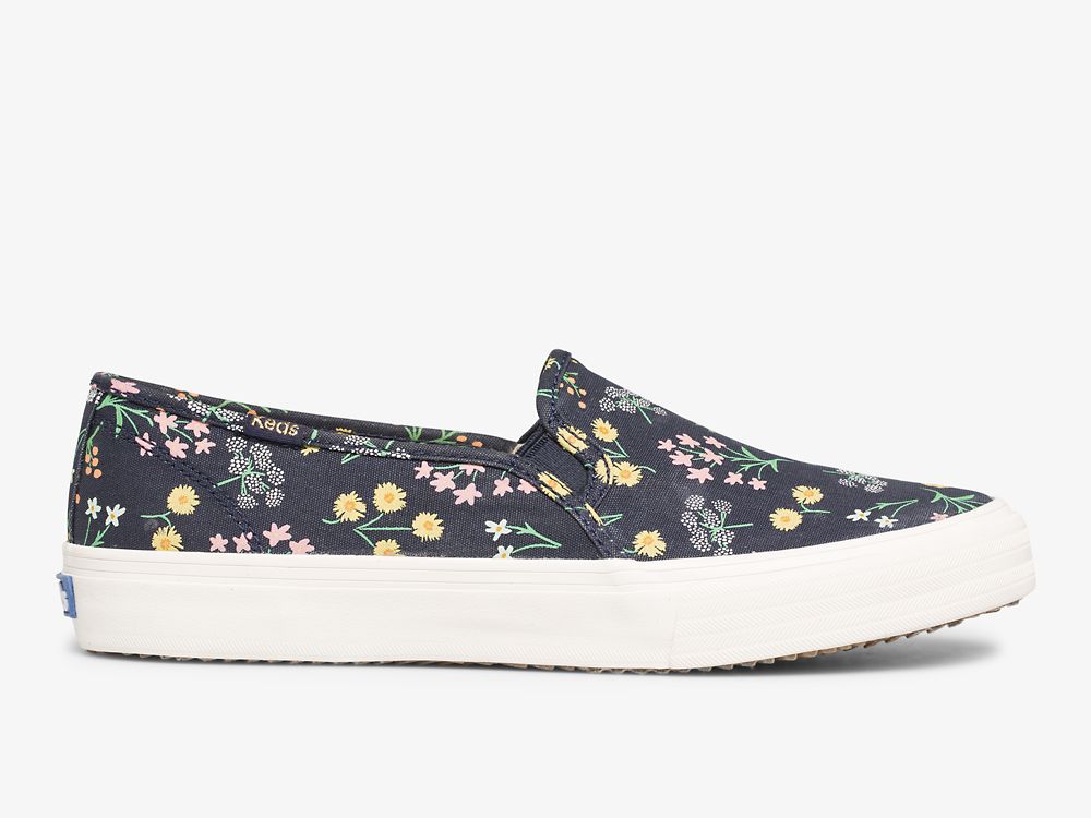 SlipOnSneakers Keds Rifle Paper Co. Double Decker Petite Fleurs Printed γυναικεια μπλε σκουρο | GR-05799